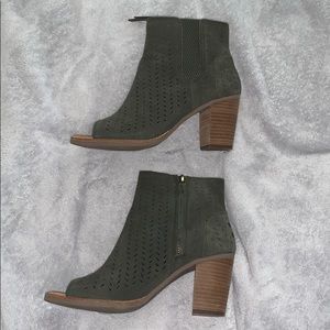 Army green open toed booties